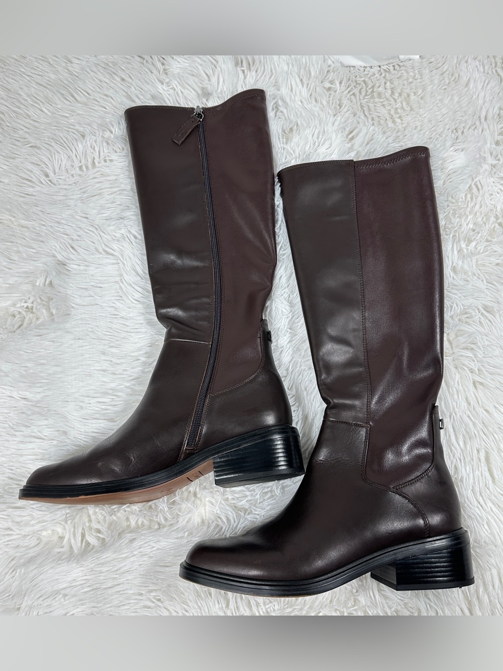 Franco Sarto Gisella Knee High Boots Burgundy Leather Low Heel Side Zip Size 9M - Picture 7 of 15